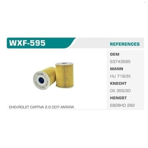 WXF 595 YAĞ FİLTRESİ CHEVROLET CAPTİVA 2,0 CDTI - WINKEL - WXF 595